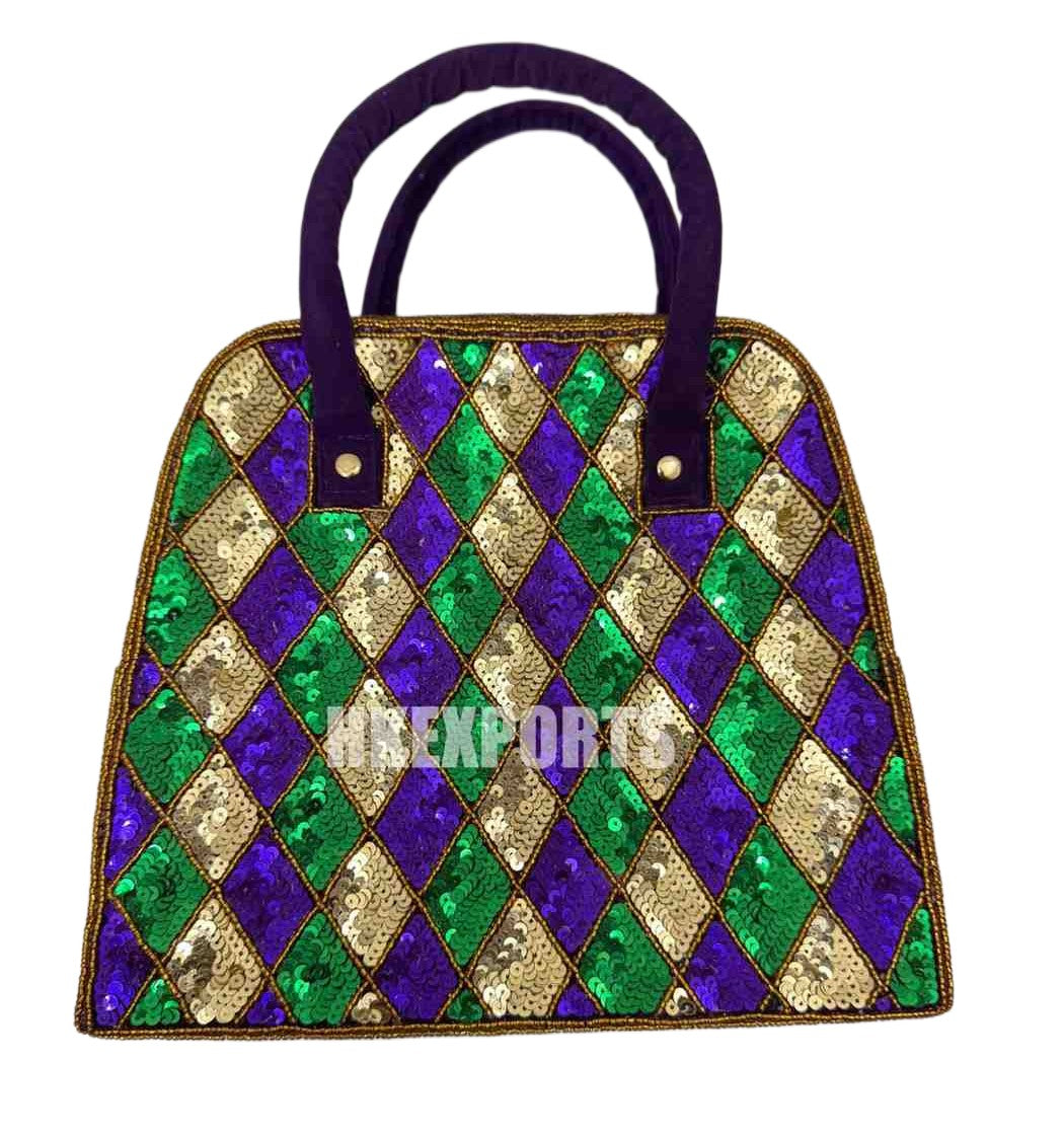Handmade Mardi Gras Beaded Box Bag Festive Multicolor Statement Accessory