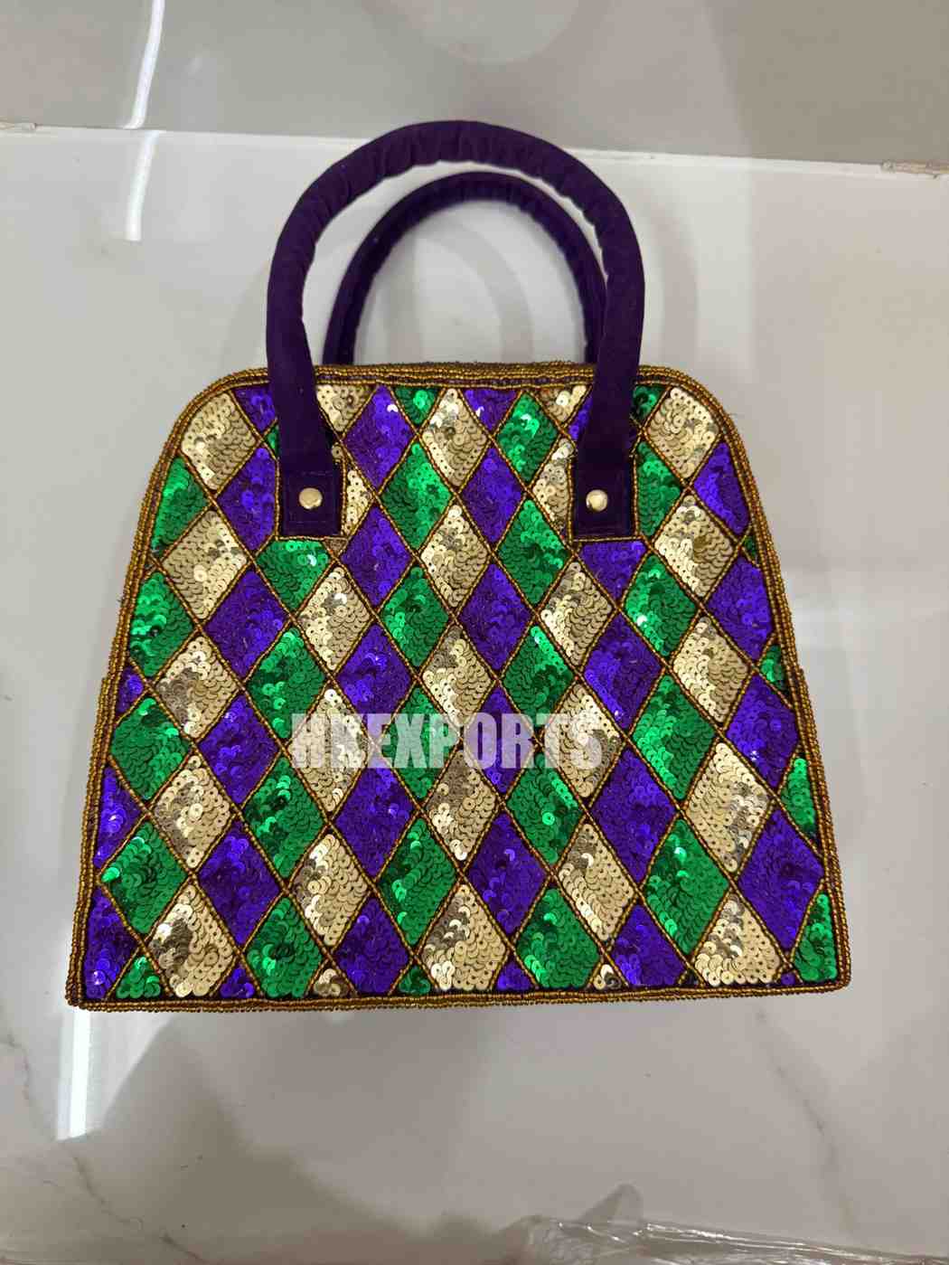 Handmade Mardi Gras Beaded Box Bag Festive Multicolor Statement Accessory
