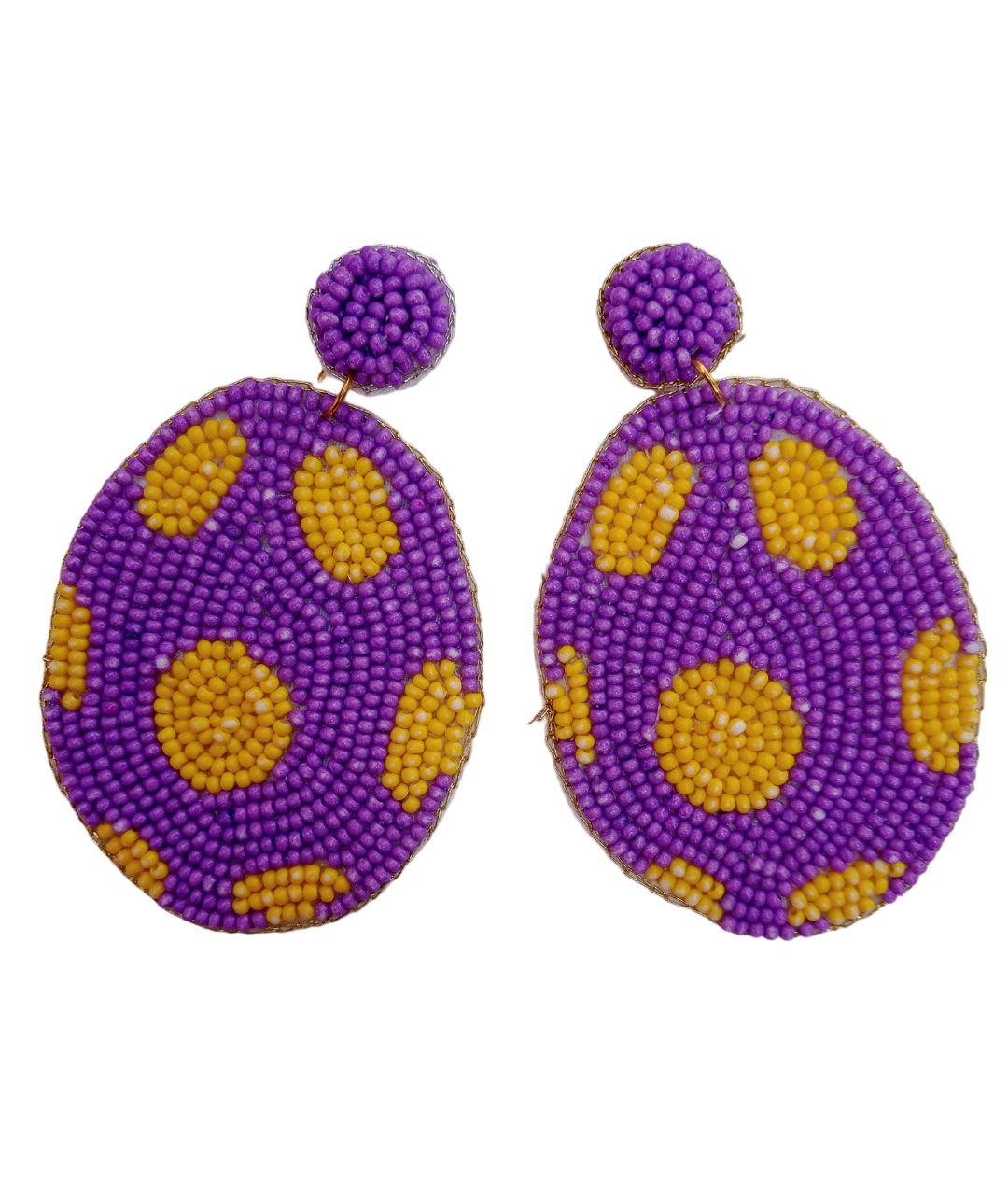 Handcrafted Purple and Yellow Beaded Easter Egg Dangle Earrings - Delicate Spring Jewelry