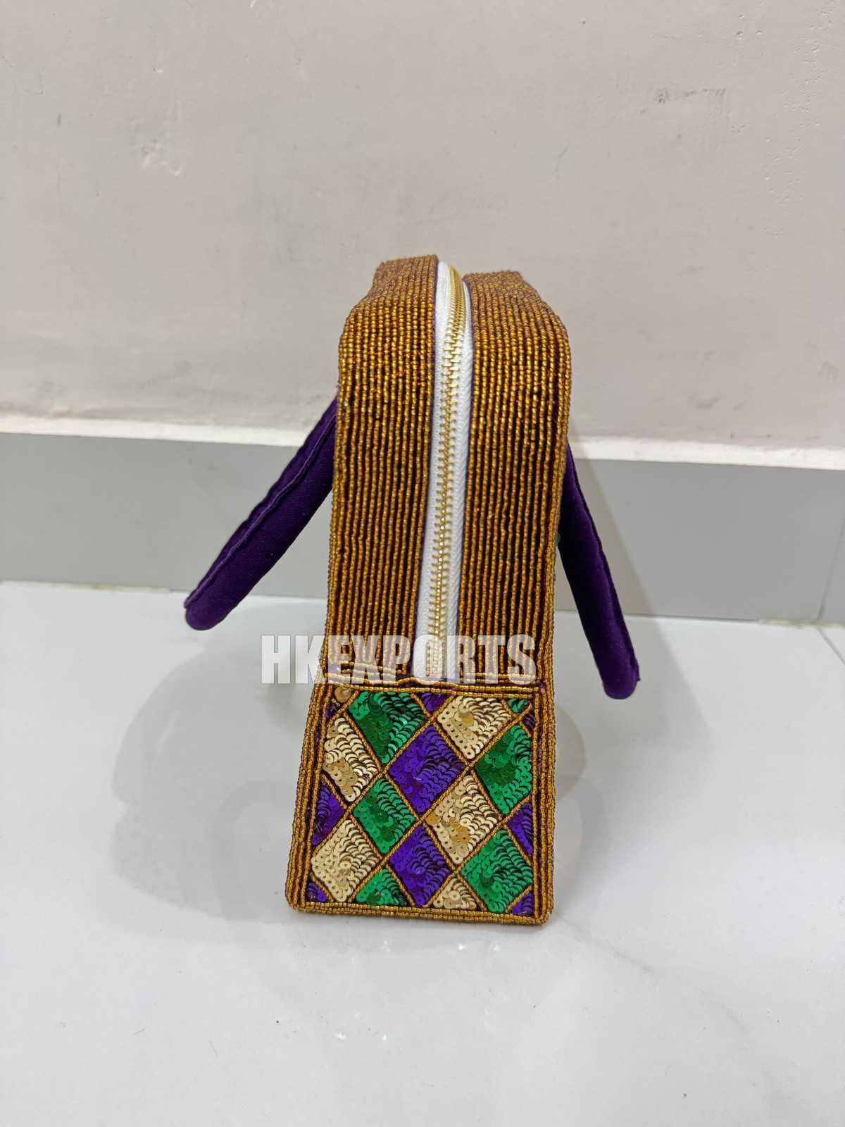 Handmade Mardi Gras Beaded Box Bag Festive Multicolor Statement Accessory