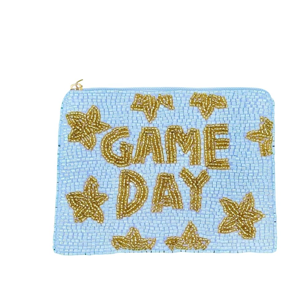 White and Gold Game Day Striped Beaded Coin Purse