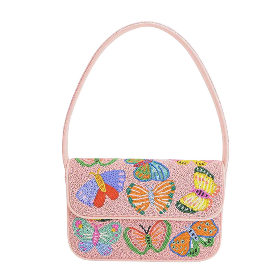 Beaded Butterfly Garden Bag Beaded Shoulder Bag Boho Beaded Bag