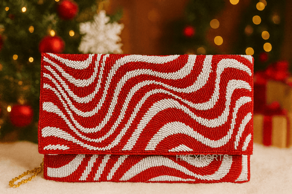 Red & White Christmas Beaded Clutch