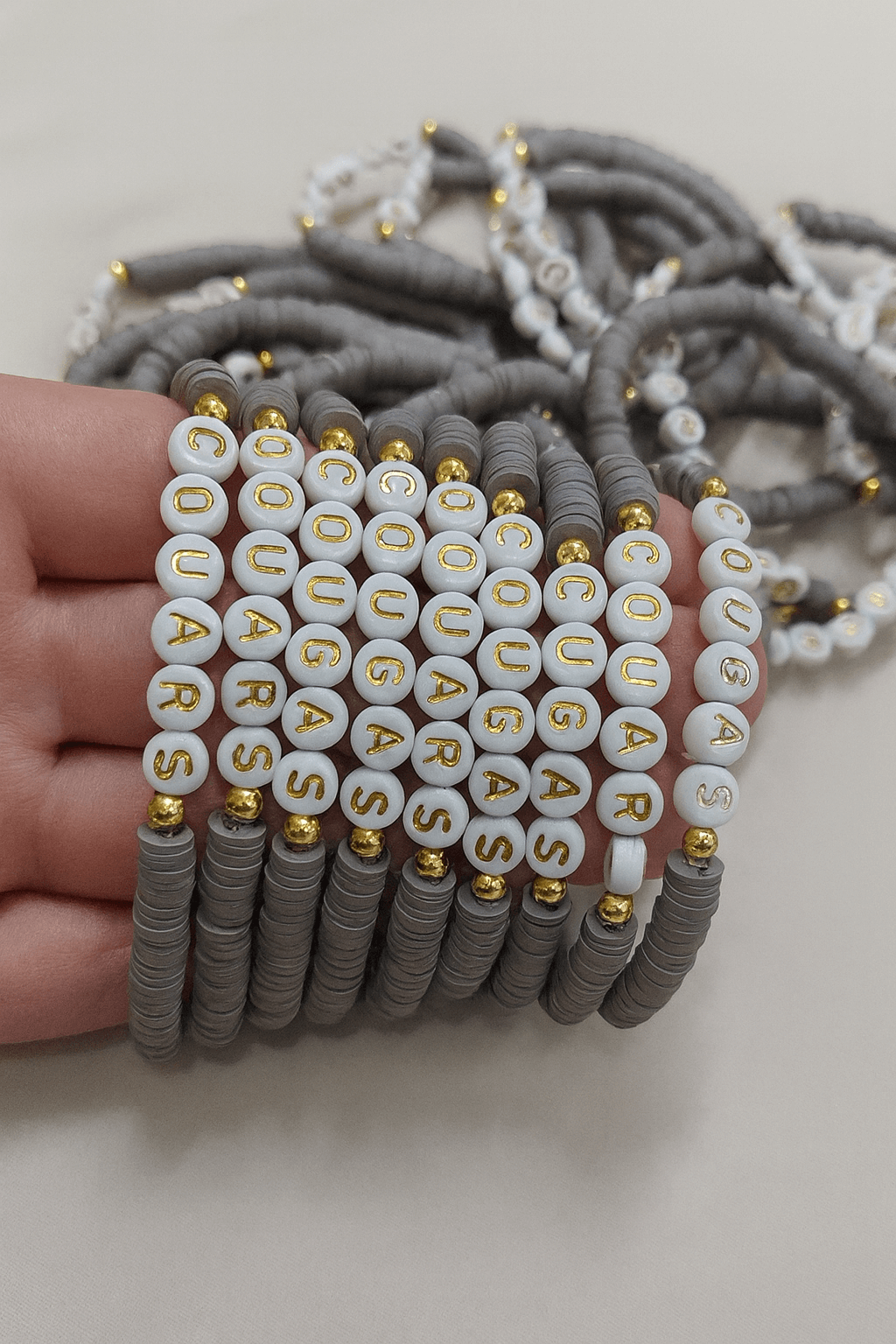 cougars-white-and-grey-beaded-bracelet