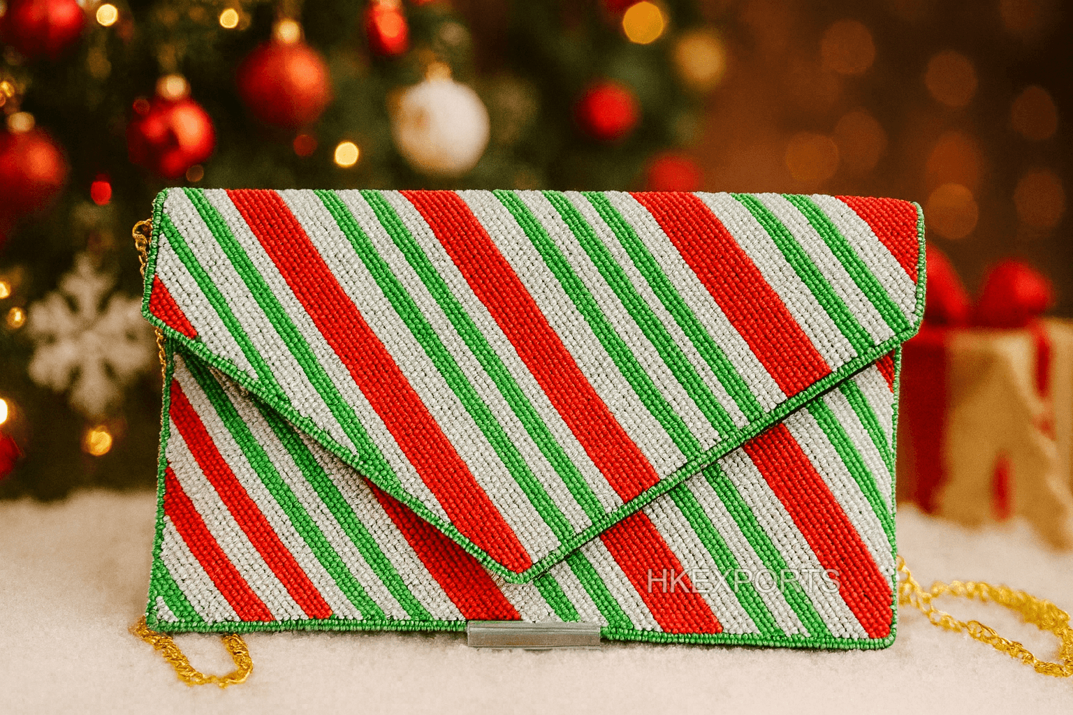 Red, Green, and White Christmas Beaded Clutch