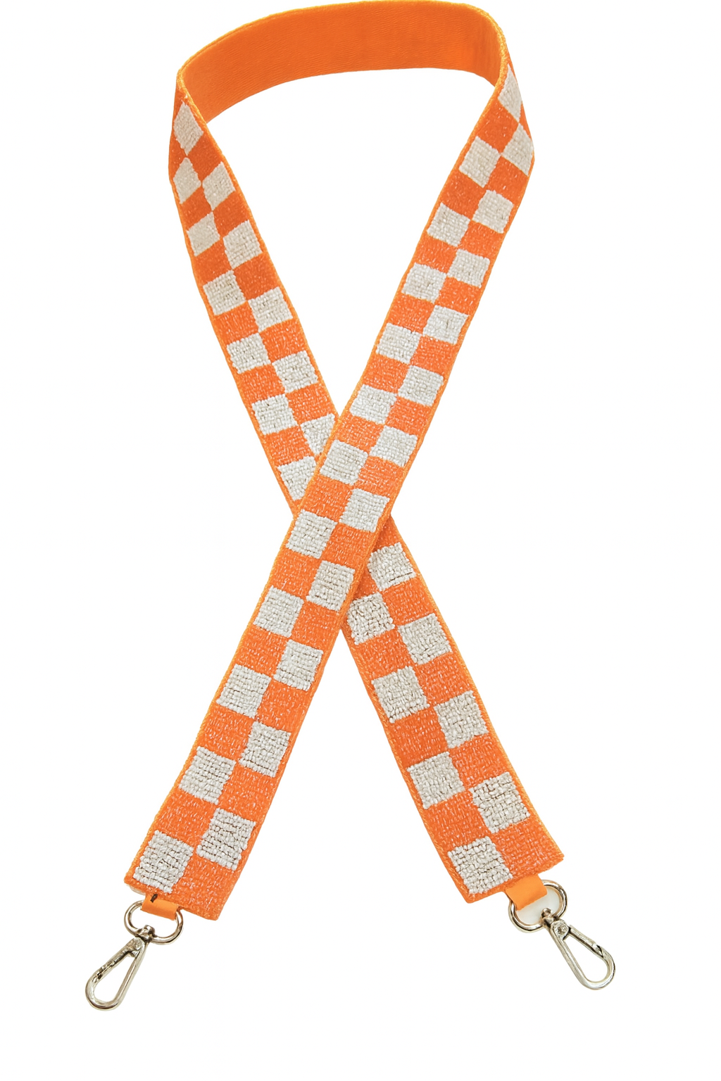 Orange and White Checkered Beaded Bag Strap