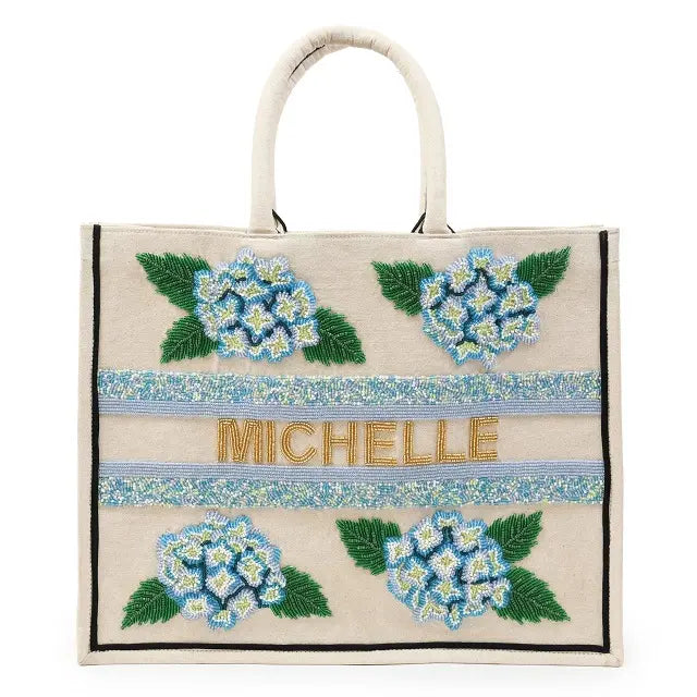 Handcrafted Personalized Michelle Floral Beaded Tote Bag