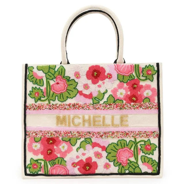 Handcrafted Michelle Custom Floral Beaded Tote Bag