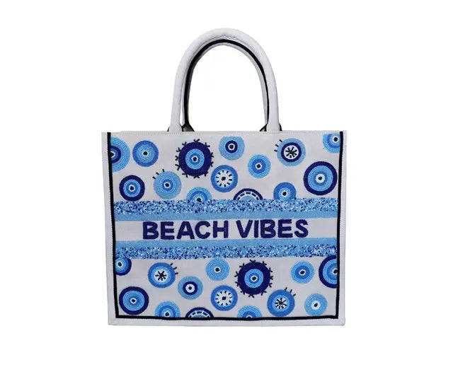 Handcrafted Beach Vibes Beaded Tote Bag