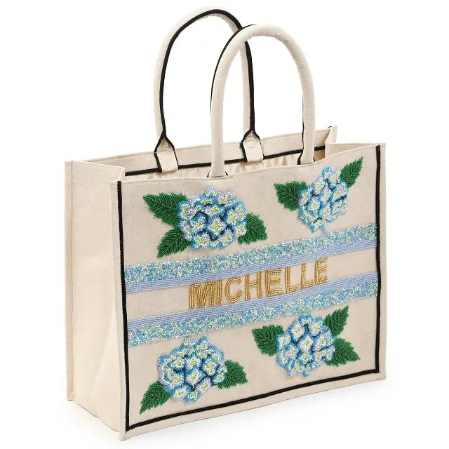 Handcrafted Personalized Michelle Floral Beaded Tote Bag