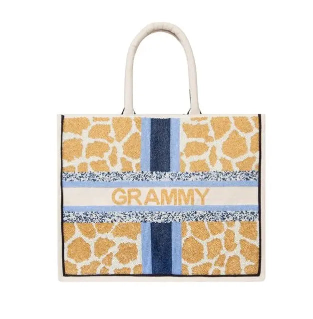 Handcrafted GRAMMY Patterned Beaded Tote Bag