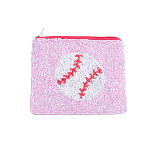 Pink Baseball Gameday Beaded Coin Purse