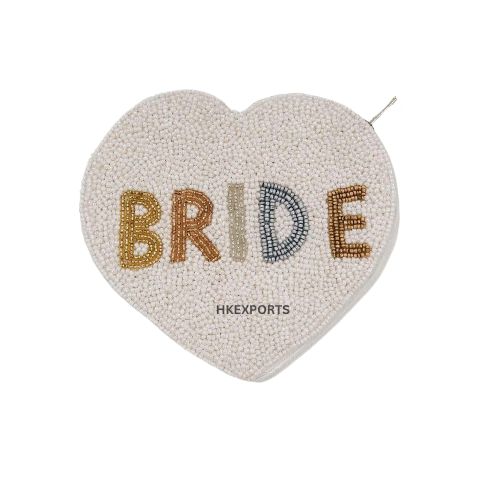 White and Gold Bridal Beaded Coin Purse