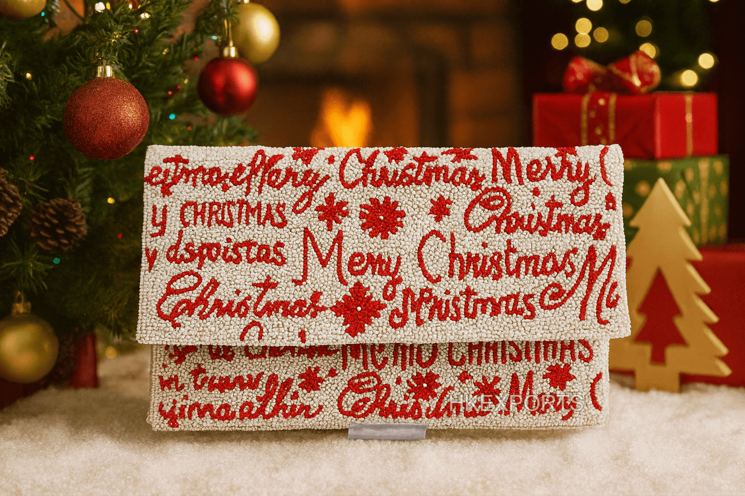 Merry Christmas Beaded Clutch Festive Holiday Accessory