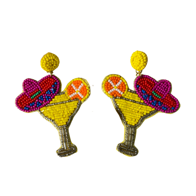 Vibrant Beaded Yellow Margarita Cinco de Mayo Earrings - Festive Fiesta Accessories!