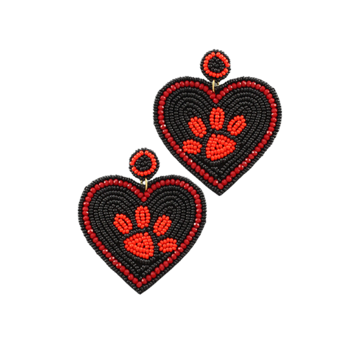 Heart Paw Gameday Beaded Earrings - Show Your Team Spirit with Love for Animals - Handcrafted Sports Fan Jewelry