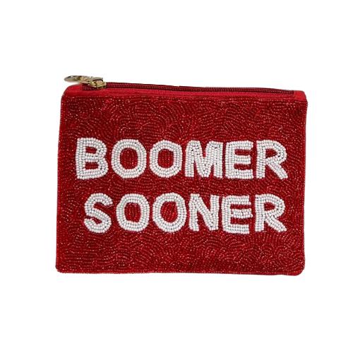 Chic Boomer Sooner Gameday Beaded Coin Purse: Stylish Fan Accessory!