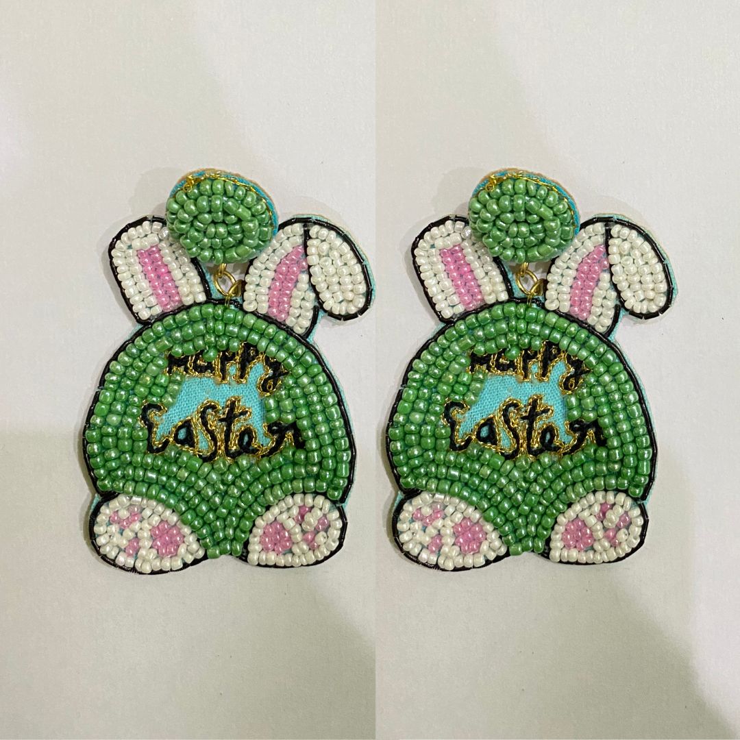 Seed Bead Bunny Butt Earrings Cute Easter Drop Jewelry