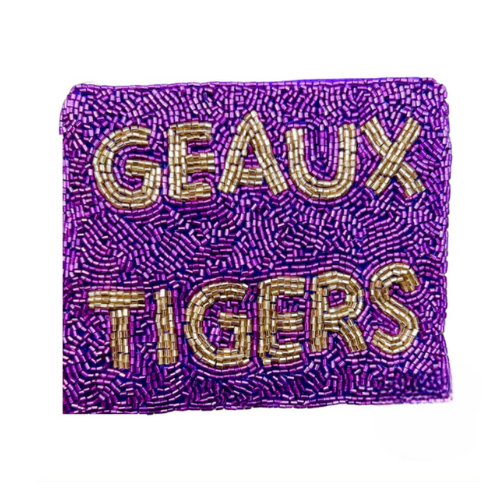 LSU Geaux Tigers Beaded Coin Purse/Pouch
