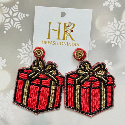 Handmade Beaded Christmas Earring Set with Gift Box