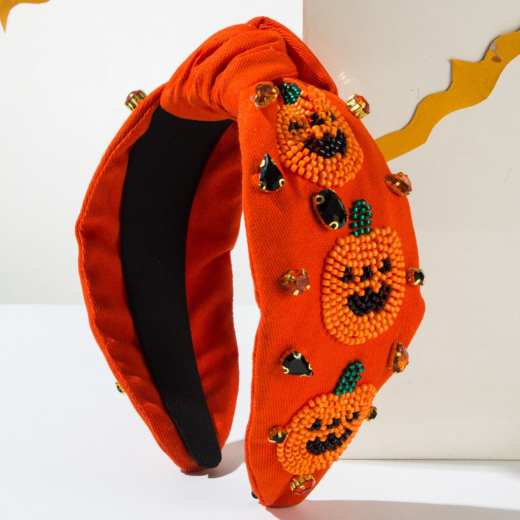 Pumpkin Embellished Halloween Beaded Headband Festive Costume Hair Accessory