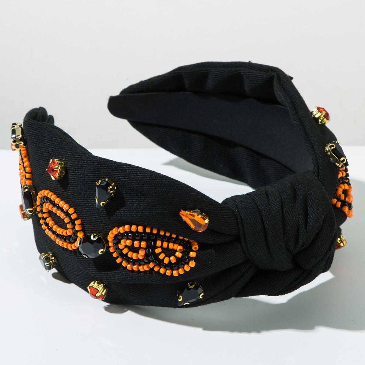 Halloween "BOO" Knotted Beaded Headband, Festive Hair Accessory for Spooky Season