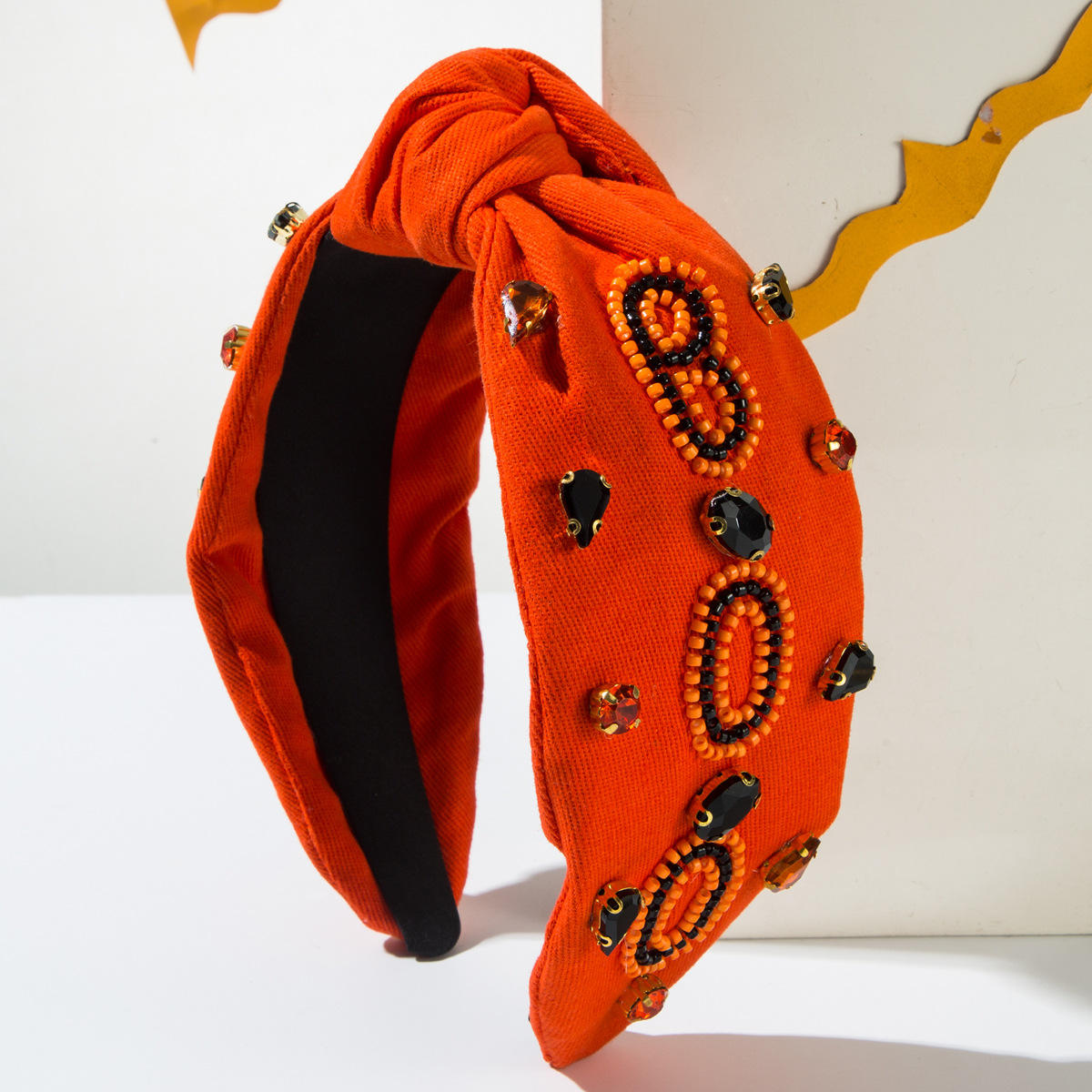 Halloween "BOO" Knotted Beaded Headband, Festive Hair Accessory for Spooky Season