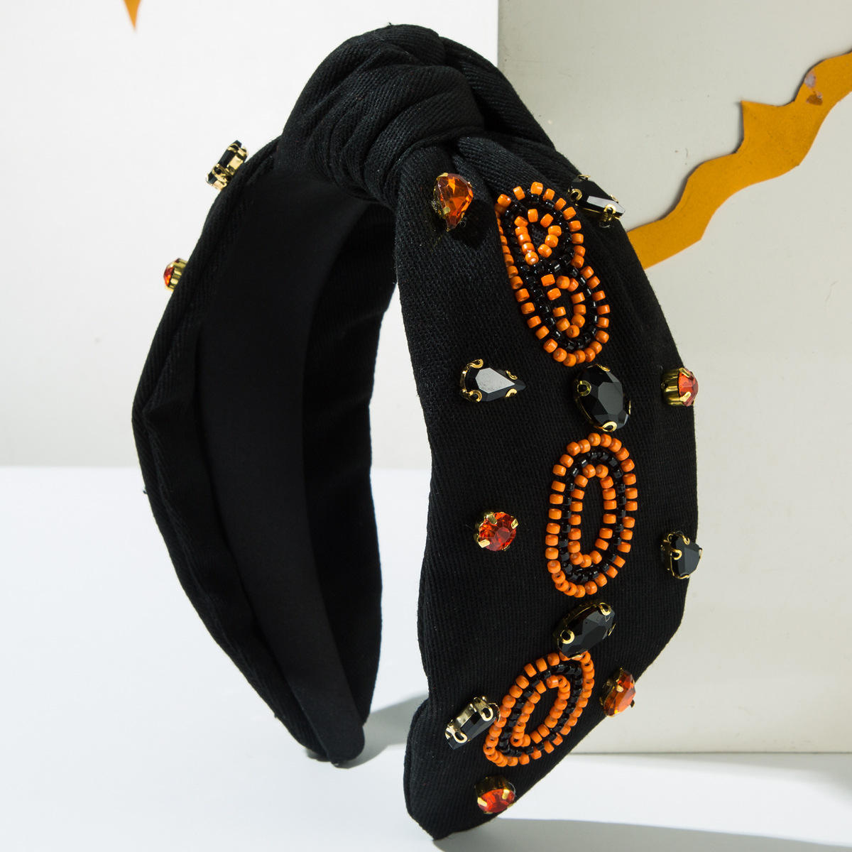 Halloween "BOO" Knotted Beaded Headband, Festive Hair Accessory for Spooky Season
