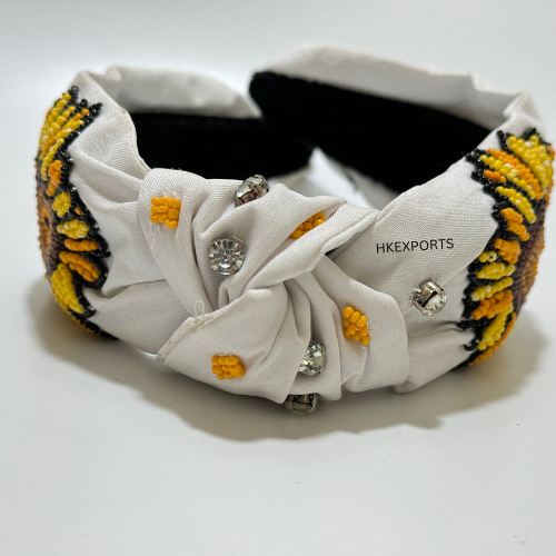 White Petal Radiance Handmade Beaded Sunflower Headband