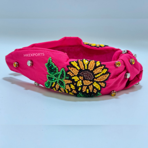 Pink Blossom Bloom Handmade Beaded Sunflower Headband