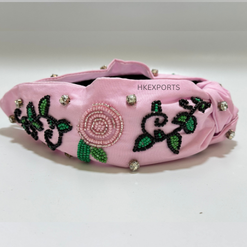 Luxe Bloom Handmade Light Pink Flower Beaded Headband