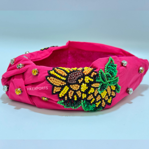 Pink Blossom Bloom Handmade Beaded Sunflower Headband
