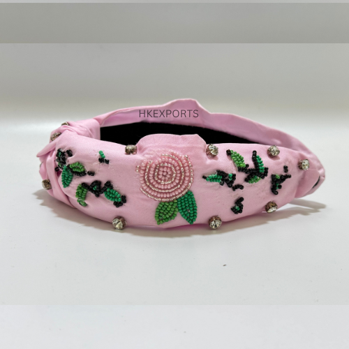 Luxe Bloom Handmade Light Pink Flower Beaded Headband