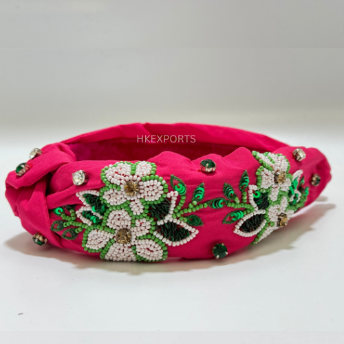 Whimsical Blossom Elegance: Pink & White Flower Beaded Headband