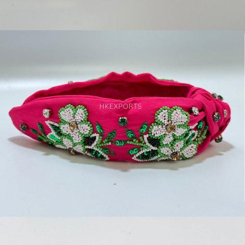 Whimsical Blossom Elegance: Pink & White Flower Beaded Headband