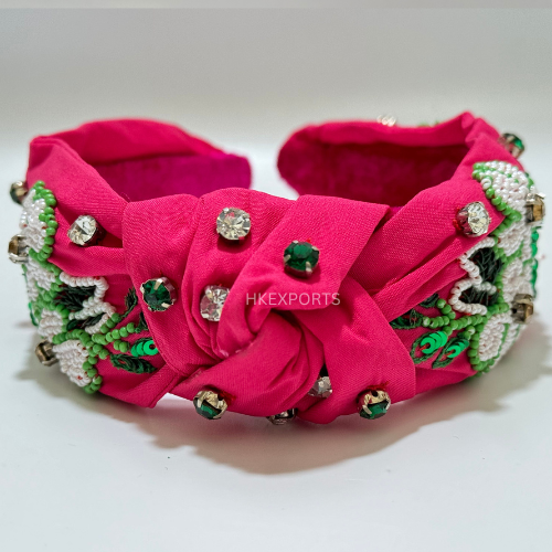 Whimsical Blossom Elegance: Pink & White Flower Beaded Headband