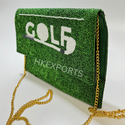 Elevate Your Golf Style: Green and White Beaded Golf Purse for the Fashion-Forward Golfer