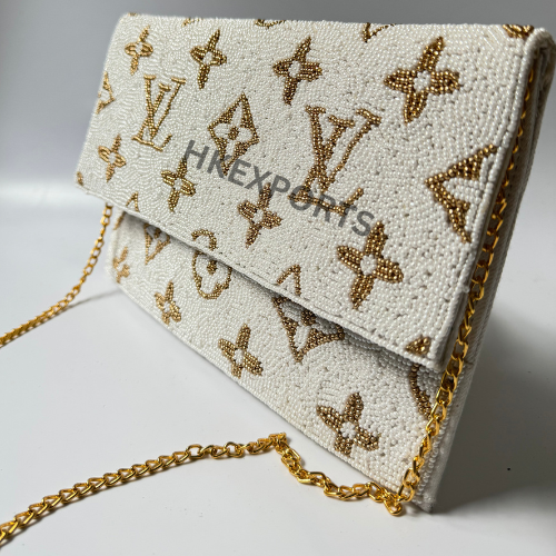 Bohemian Chic White and Gold Beaded Purse – A Tapestry of Elegance and Style