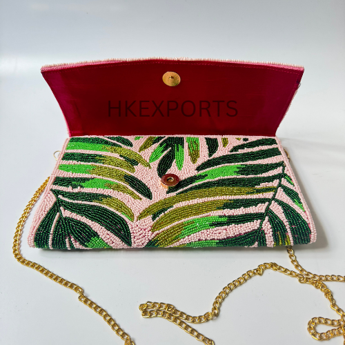 Bohemian Elegance Leafs Beaded Purse – Nature-Inspired Statement Accessory