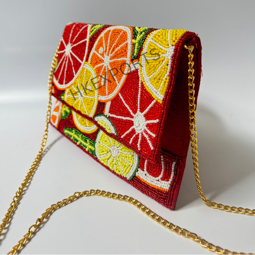 Fruity Bliss: Bohemian Chic Beaded Purse with Exquisite Fruit Motifs