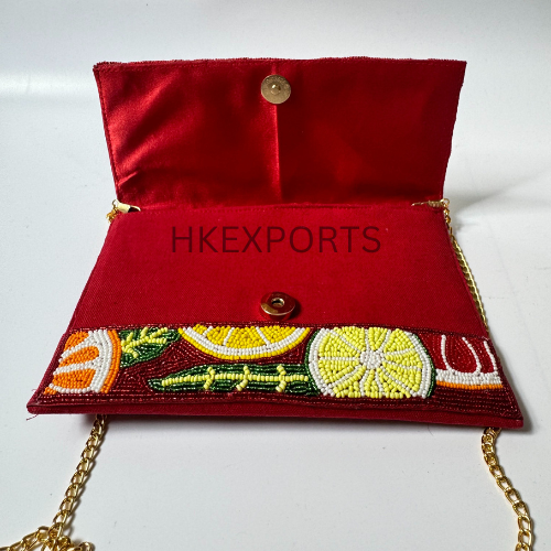 Fruity Bliss: Bohemian Chic Beaded Purse with Exquisite Fruit Motifs
