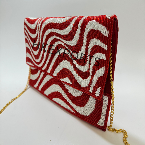 Red & White Christmas Beaded Clutch