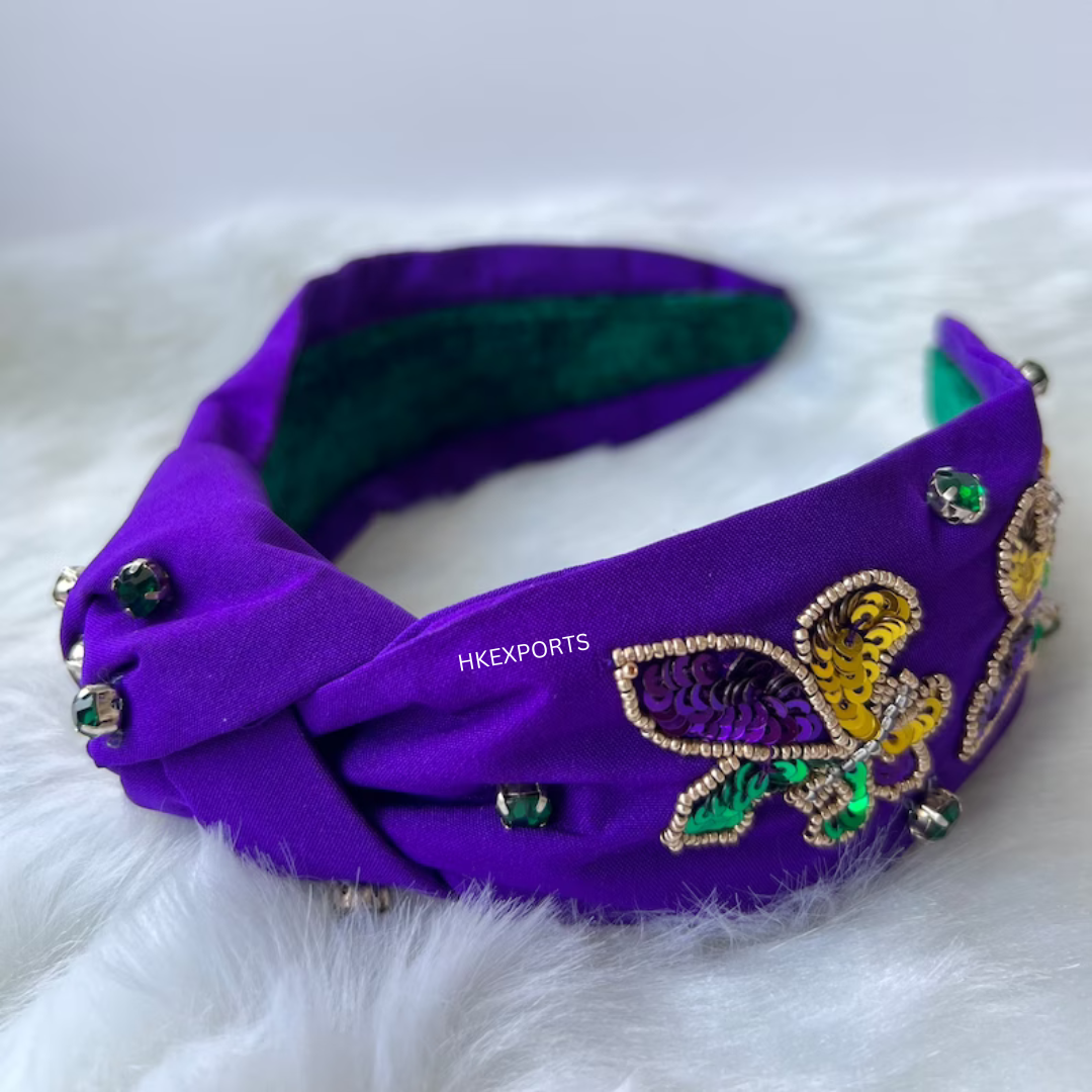 Handcrafted Mardi Gras Headband in Purple, Gold, and Green: Sequins and Beads for a Festive Flair!