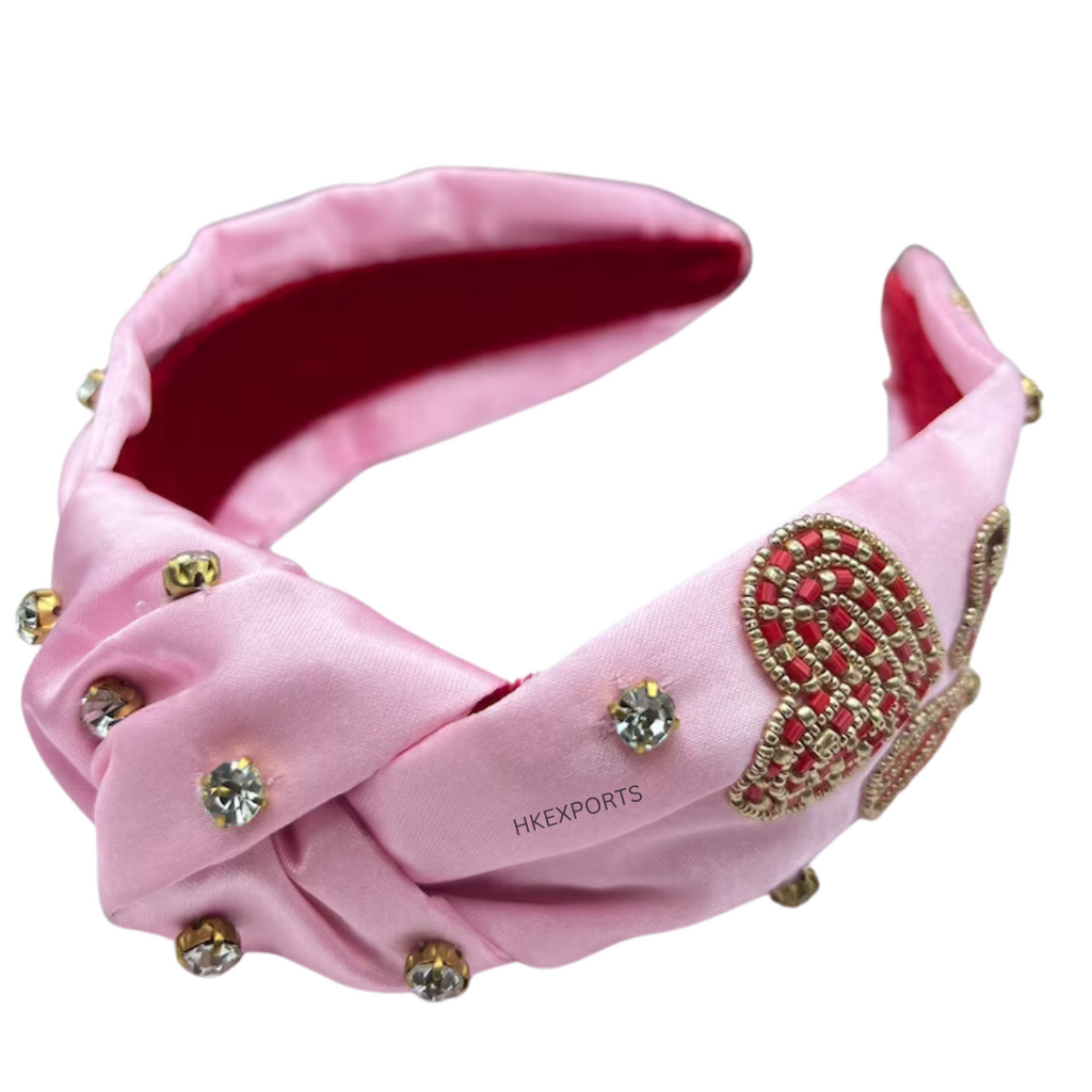Sweetheart Valentine's Day Vibes Beaded Headband: Pink, Red, and Gold Hearts for a Radiant Love Celebration