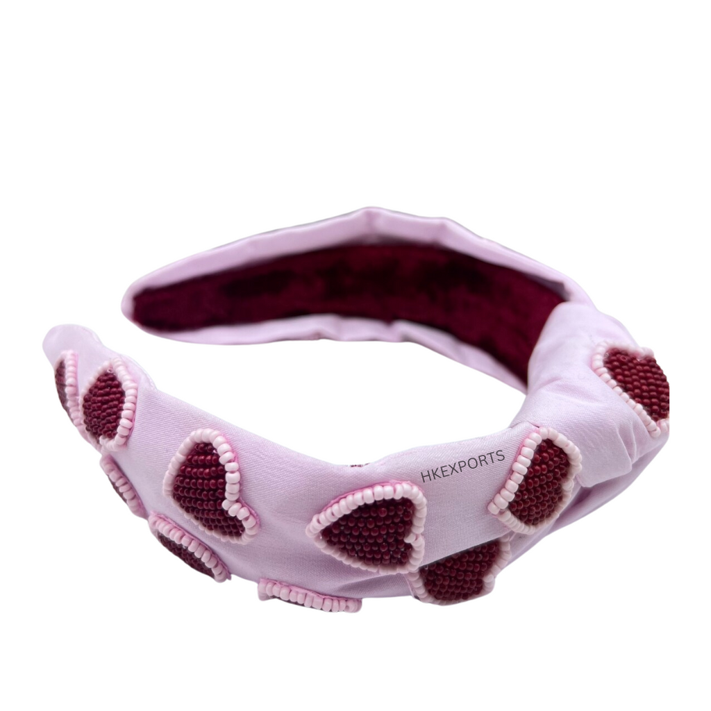 Handcrafted Valentine's Day Beaded Headband: Adorned with Pink and Red Hearts for a Romantic Touch