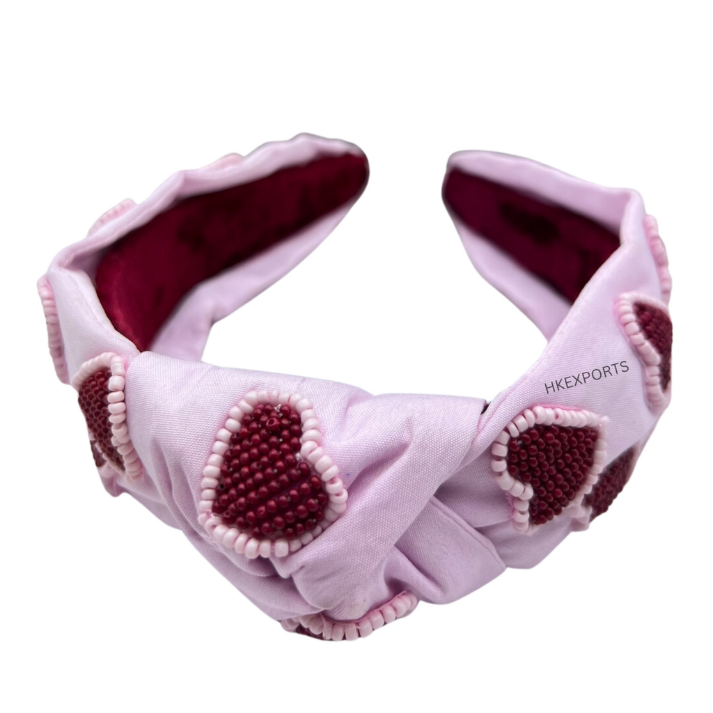 Handcrafted Valentine's Day Beaded Headband: Adorned with Pink and Red Hearts for a Romantic Touch