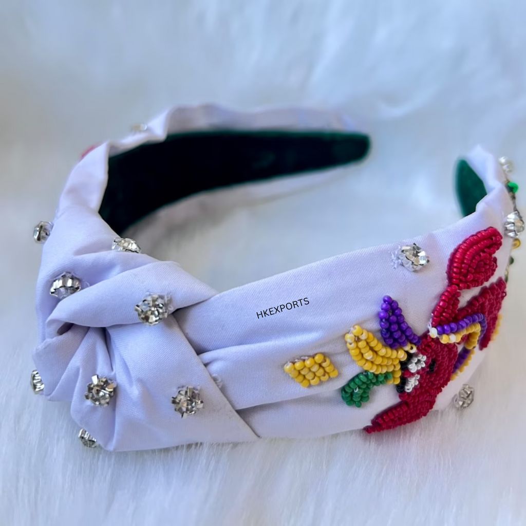 Sparkling White Mardi Gras Headband - Elegant Sequins and Beads for a Glamorous Carnival Look