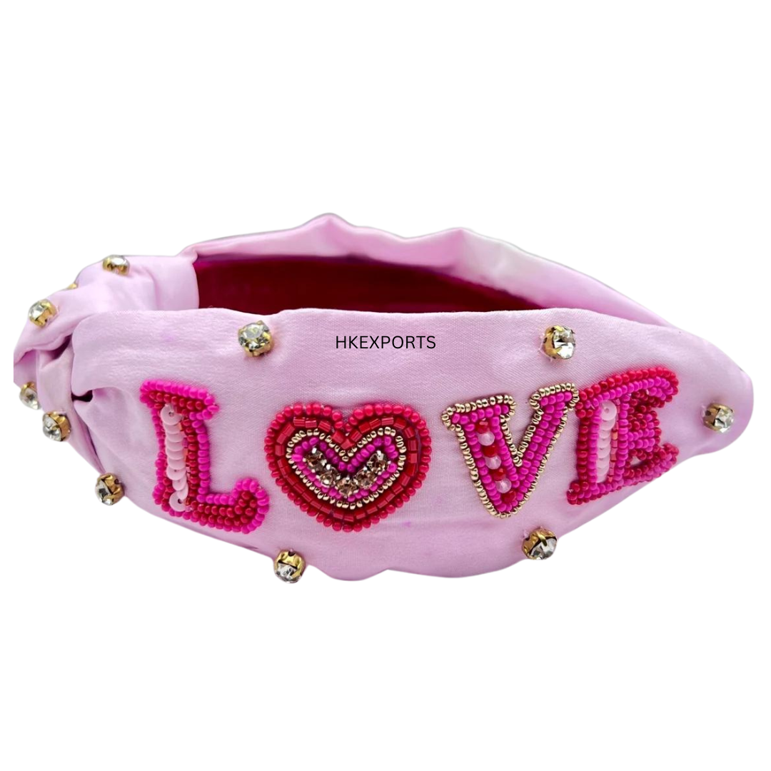 Celebrate Love in Pink with this Valentine's Day Beaded Headband - Romantic Accessory for a Stylish Affair