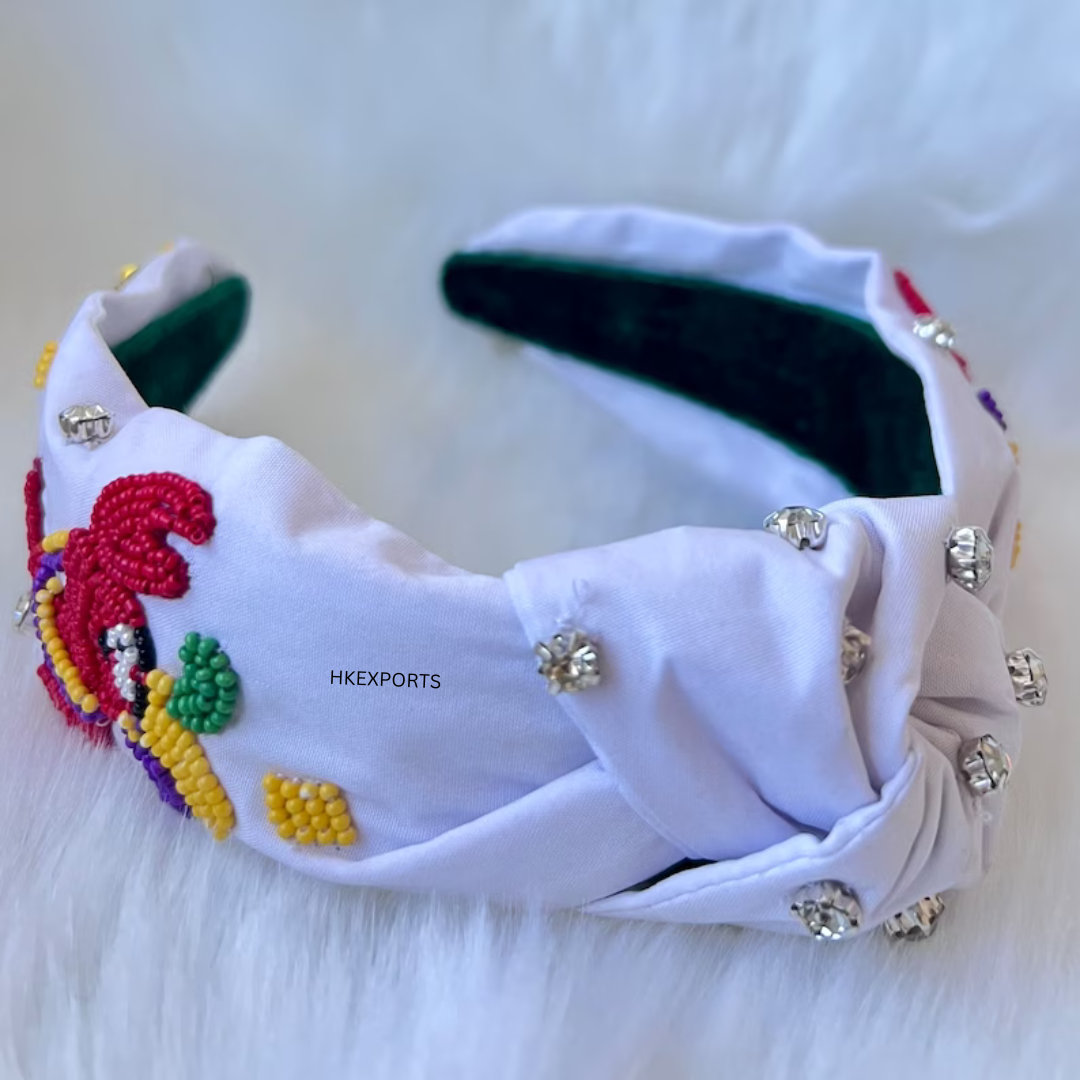 Sparkling White Mardi Gras Headband - Elegant Sequins and Beads for a Glamorous Carnival Look