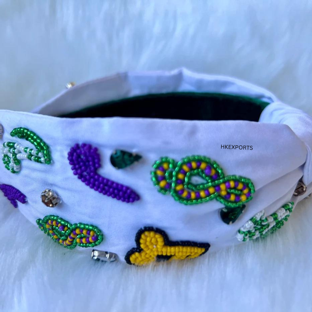 Mardi Gras Music Note Beaded Headband - Vibrant Jazz-Inspired Hair Accessory for Festive Celebrations